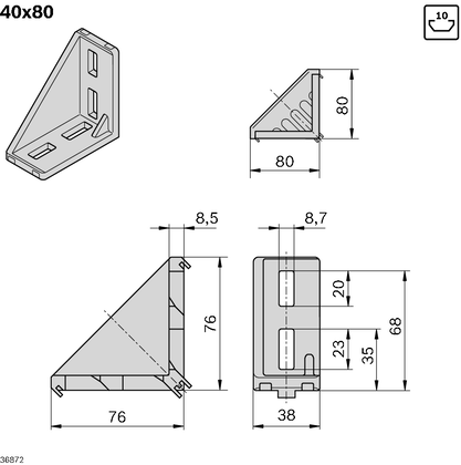 Escuadra para Perfil de Aluminio 40x80 | Bosch Rexroth