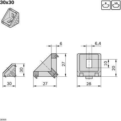 Escuadra para Perfil de Aluminio 30x30 | Bosch Rexroth