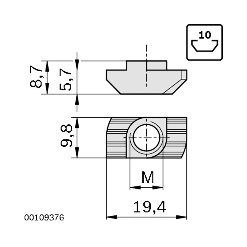 Tuerca De Martillo Ranura-10 M6 Galvanizada | Bosch Rexorth