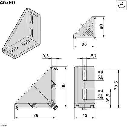 Escuadra 45x90 para Perfil de Aluminio | Bosch Rexroth