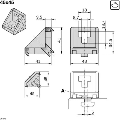 Escuadra 45x45 para Perfil de Aluminio | Bosch Rexroth